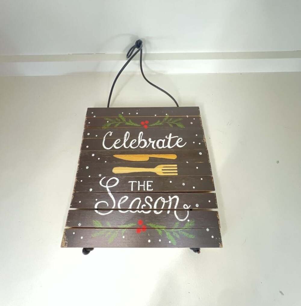 Reversible Bamboo Trivet Celebrate The Season Christmas Hot Pad.